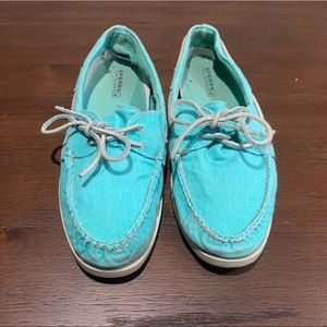 {Sperry} Canvas Aqua Boat Shoes